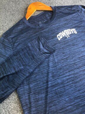 Dallas Cowboys Nike Shirts Mens Medium Blue DriFit Performance Long Sleeve Logo